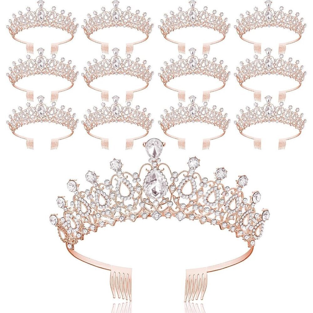 12 Pack Crystal Tiara Girl Woman Dress Up Party Headpiece Glam Wedding